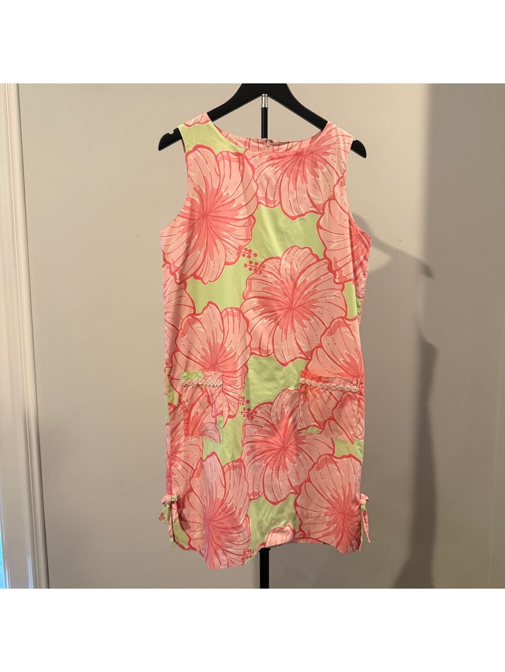 Lilly Pulitzer Dress 10 Pink Green Floral Tropical Shift Sleeveless